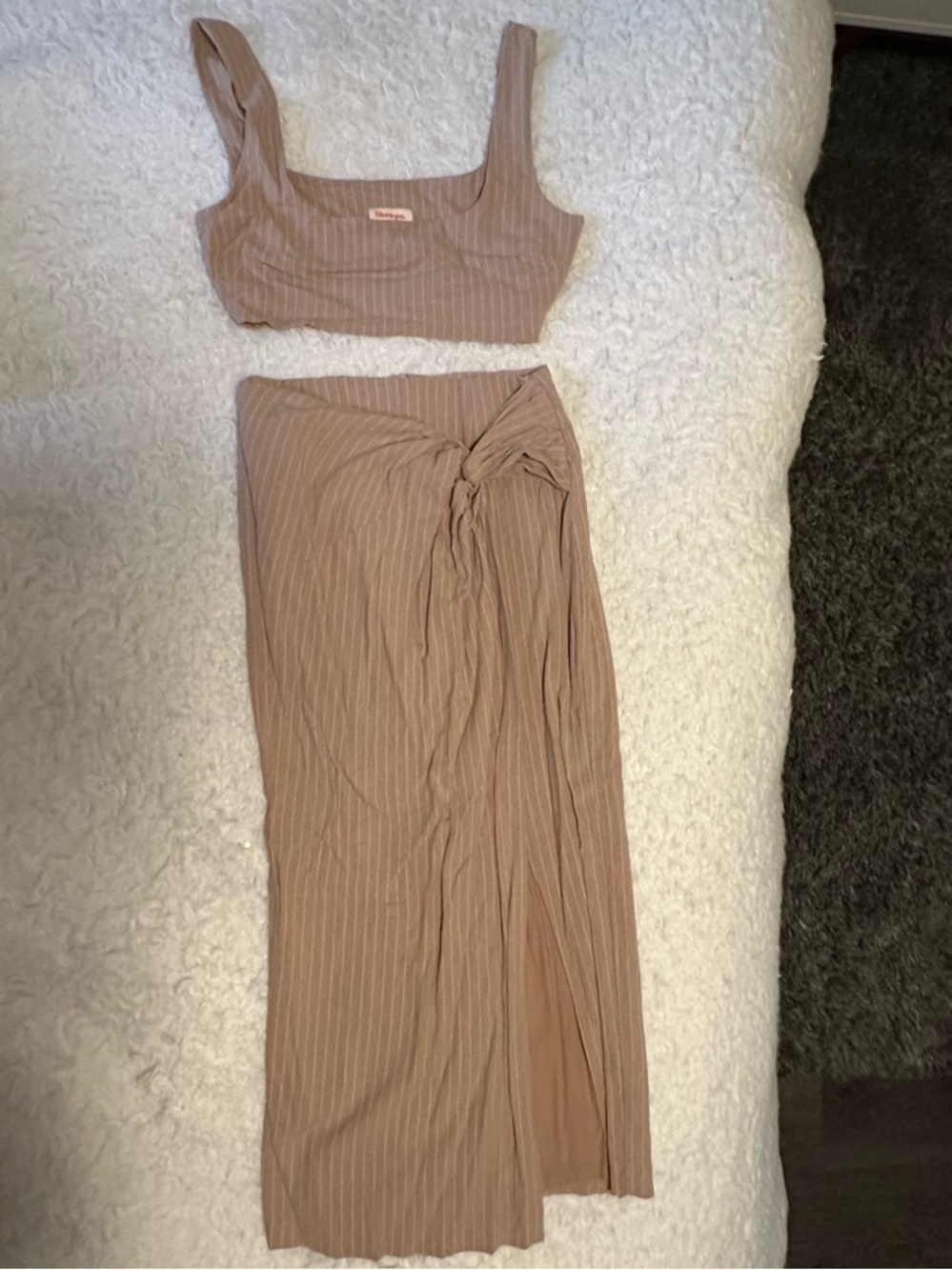 Top and skirt set tan. Showpo.